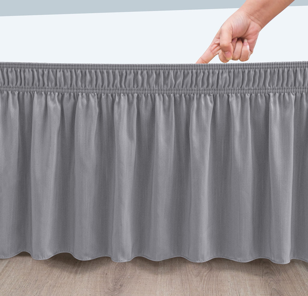 Biscaynebay Wrap Around Bed Skirts With Split Corners For King Beds 21' Drop, Silver Grey Elastic Dust Ruffles Easy Fit Wrinkle & Fade Resistant Silky Luxurious Fabric Solid Machine Washable