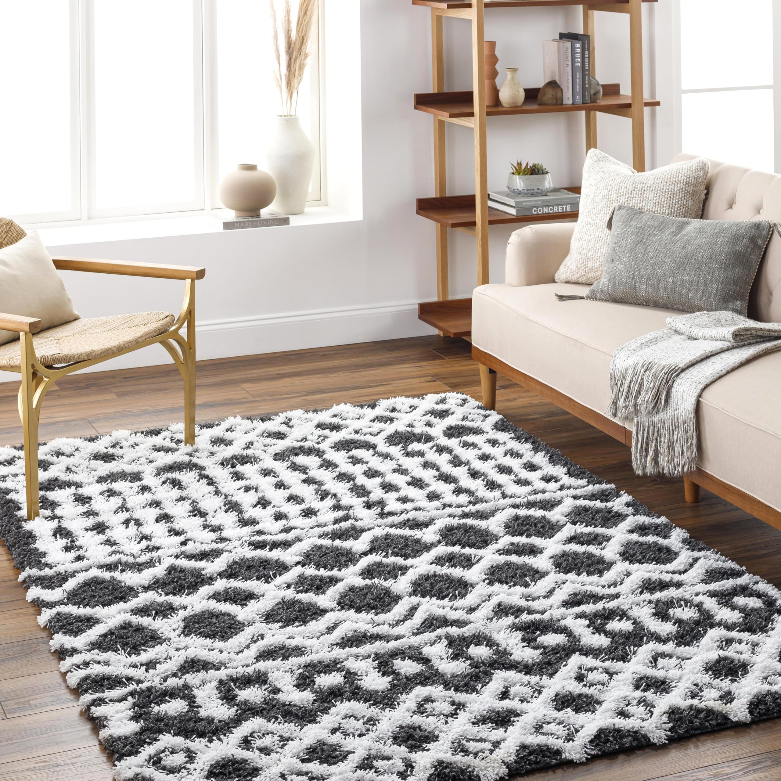 Livabliss Hapsburg Moroccan Shag Area Rug,93 x 12,Black/White