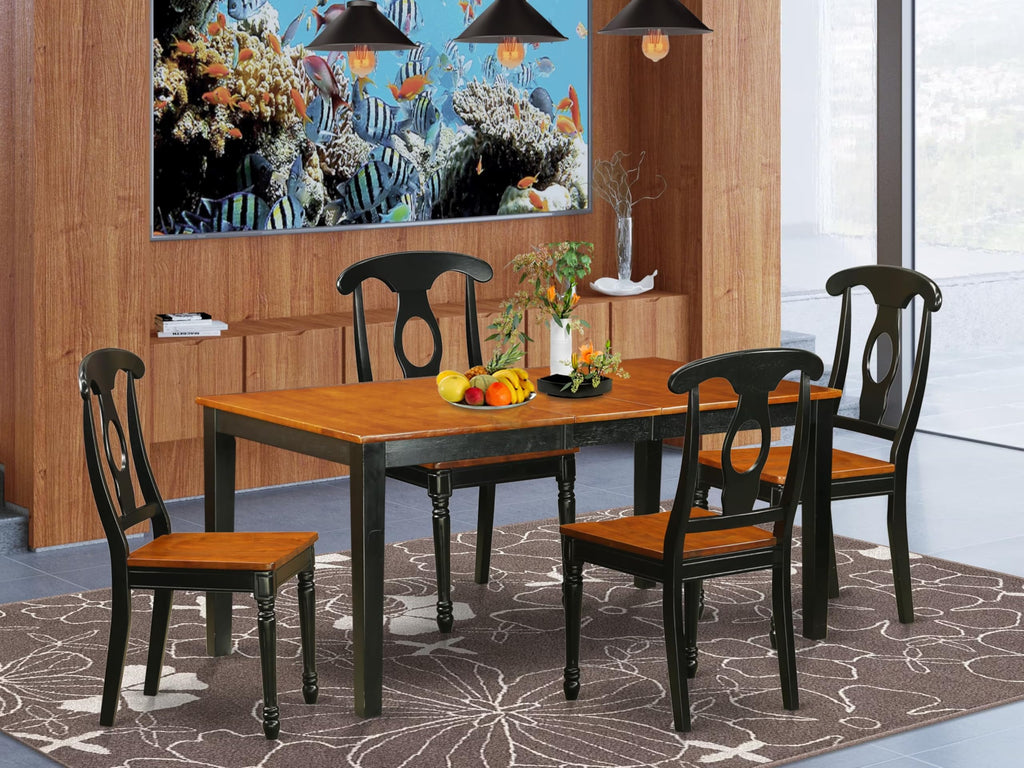 East West Furniture NIKE5-BCH-W 5 Piece Dining Set for 4 Includes a Rectangle Kitchen Table with Butterfly Leaf and 4 Dinette Chairs, 36x66 Inch, Black & Cherry