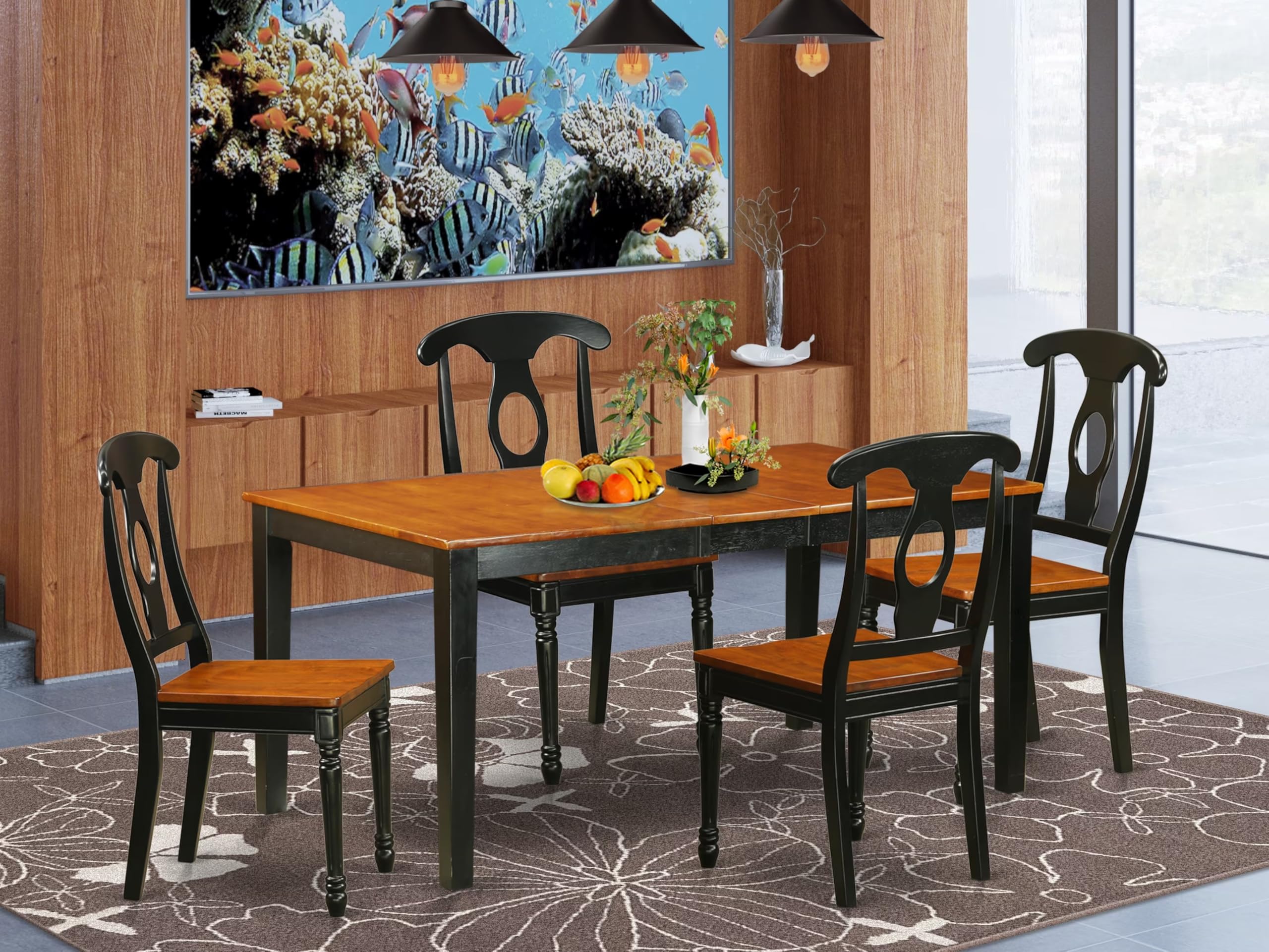 East West Furniture NIKE5-BCH-W 5 Piece Dining Set for 4 Includes a Rectangle Kitchen Table with Butterfly Leaf and 4 Dinette Chairs, 36x66 Inch, Black & Cherry