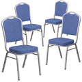 4 Pk. Crown Back Stacking Chair with Blue Fabric - Silver Frame
