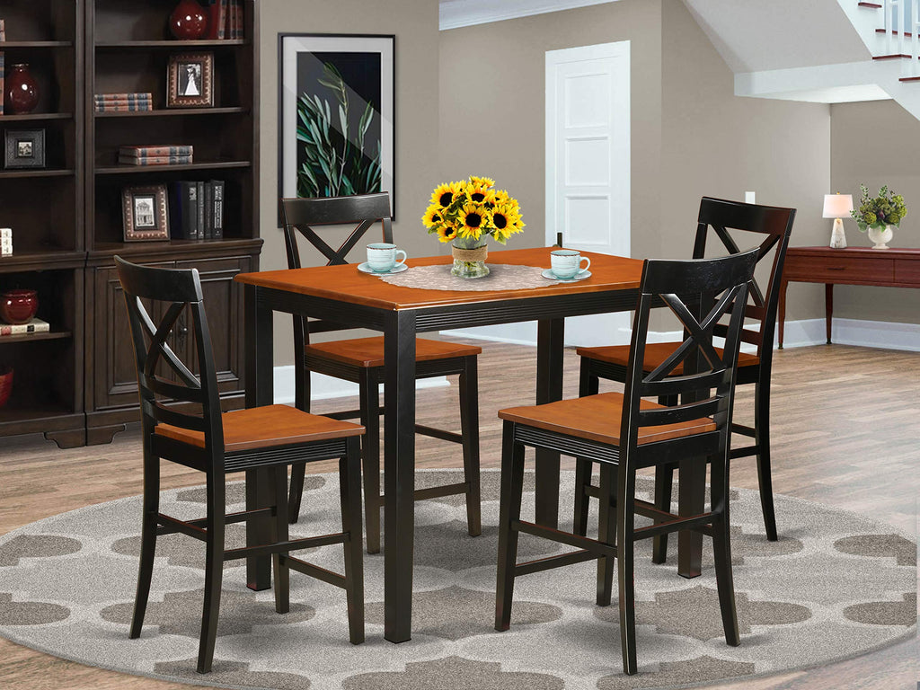 East West Furniture YAQU5-BLK-W 5 Piece Counter Height Dining Set Includes a Rectangle Kitchen Table and 4 Dining Chairs, 30x48 Inch, Black & Cherry