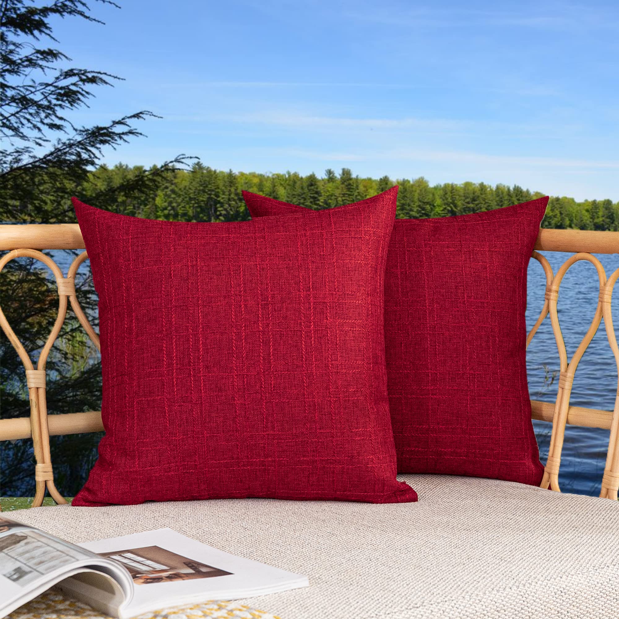 Kevin Textile Pack Of 2 Decorative Outdoor Throw Pillow Covers Waterproof Classic Checker Linen Pillowcases Cushion Cases For So
