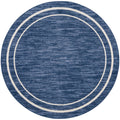 Nourison Essentials Indoor/Outdoor Solid Bordered Navy/Ivory 4' X Round Area Rug, Easy Cleaning, Non Shedding, Bed Room, Living