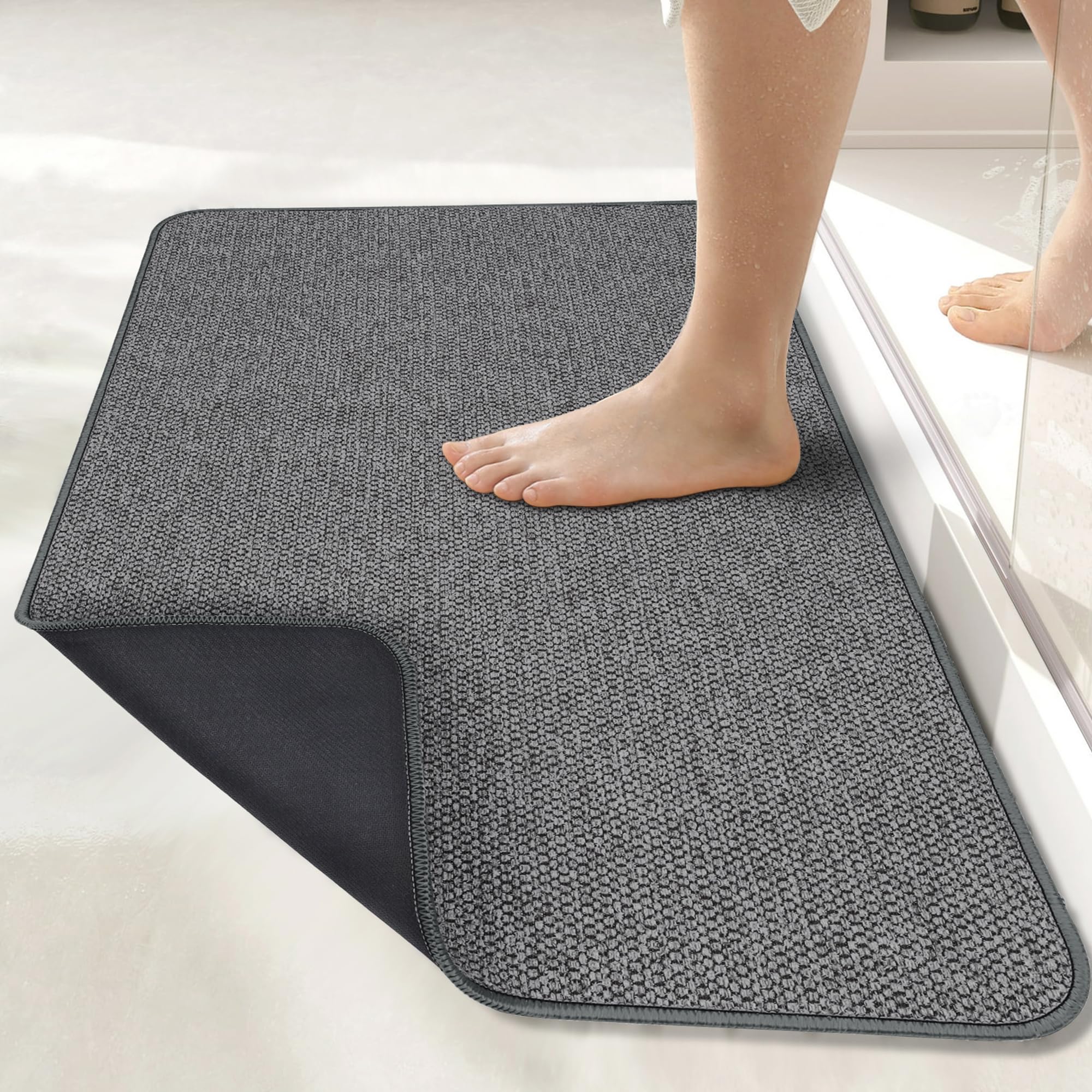 Bosap,Bath Mat,Ultra Thin Bath Rugs,Rubber Bath Mats for Bathroom Quick Dry,Washable,Fit Under Door,Super Absorbent Bathroom Rug