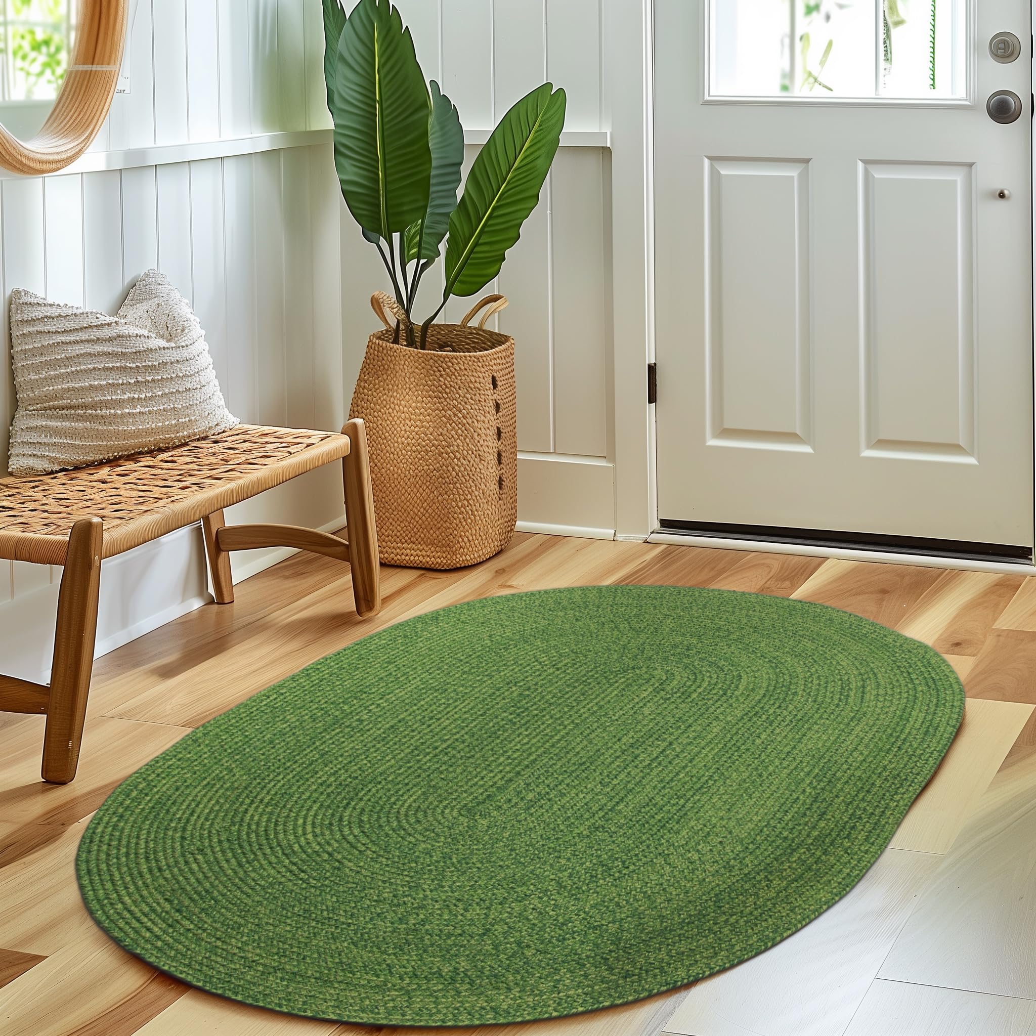 Super Area Rugs Green Braided Rug - Entryway/Front Door Rug - 3x5 ft Indoor/Outdoor Farmhouse Kitchen Braided Rug