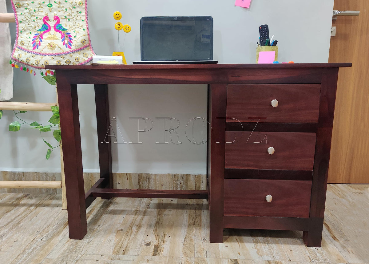 Aprodz Sheesham Wood Office Desk Study Computer Table For Living Room With 3 Drawer (Rosewood  Walnut)
