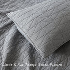 Horimote Home Quilt Set Queen Size, Stone-Washed Chic Rustic Grey Quilt With Classic Triangle Stitched Pattern, Ultra Soft Light