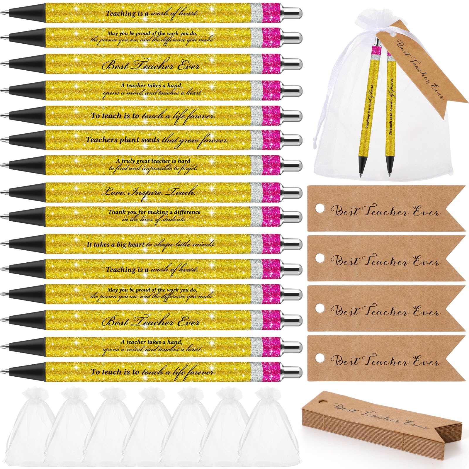 Sinload 30 Sets Back To School Gifts For Teacher Inspirational Teacher Pens Glitter Teacher Ballpoint Pens Black Ink With Thank