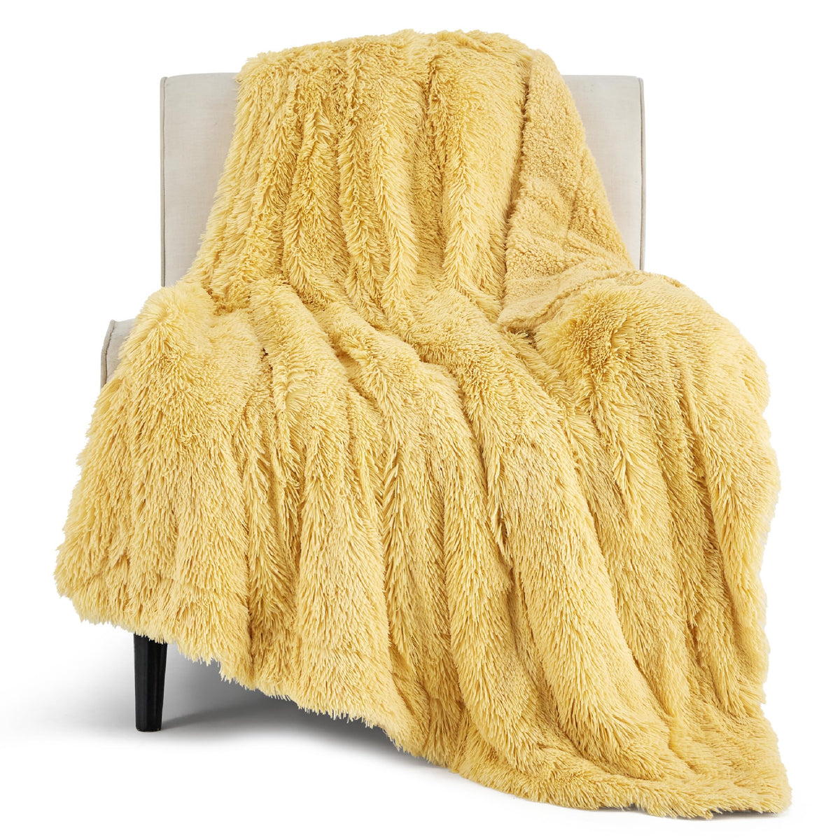 Bedsure Soft Fuzzy Faux Fur Twin Blanket Light Yellow  Cozy, Fluffy, Plush Sherpa Fleece Blanket, Furry, Shaggy Blanket For Cou