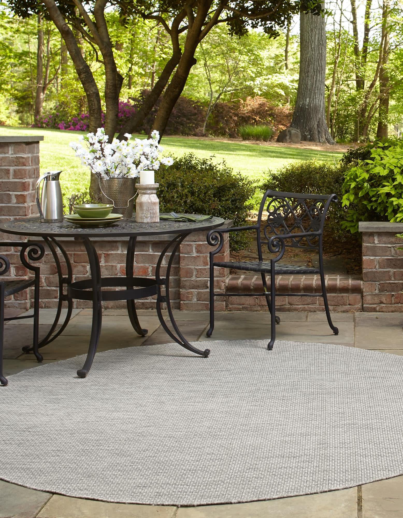 Unique Loom Collection Casual Transitional Solid Heathered Indoor/Outdoor Flatweave Area Rug (3' 3'' Round, Light Gray/Ivory)