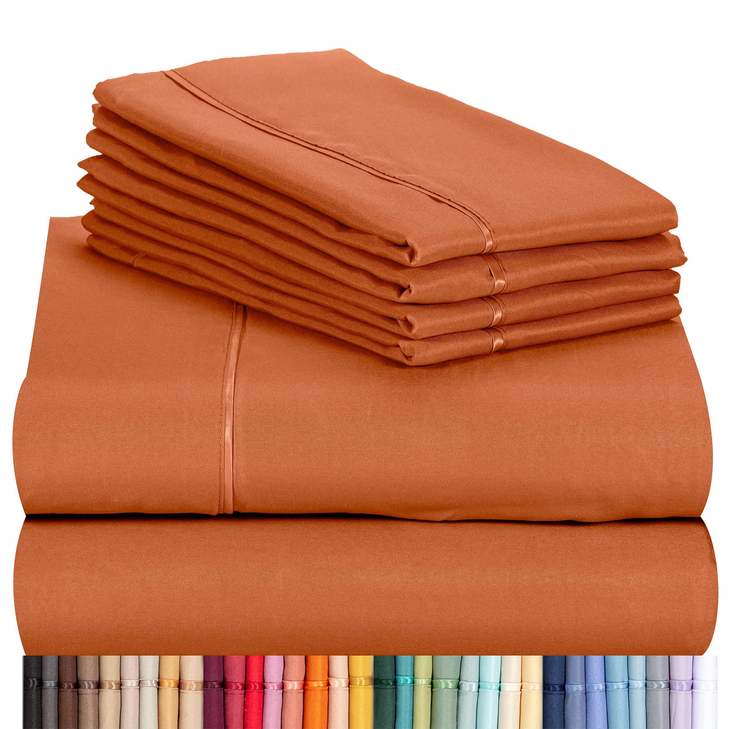Luxclub 6 Pc Sheet Set Sheets Deep Pockets 18' Eco Friendly Wrinkle Free Sheets Machine Washable Hotel Bedding Silky Soft - Aut