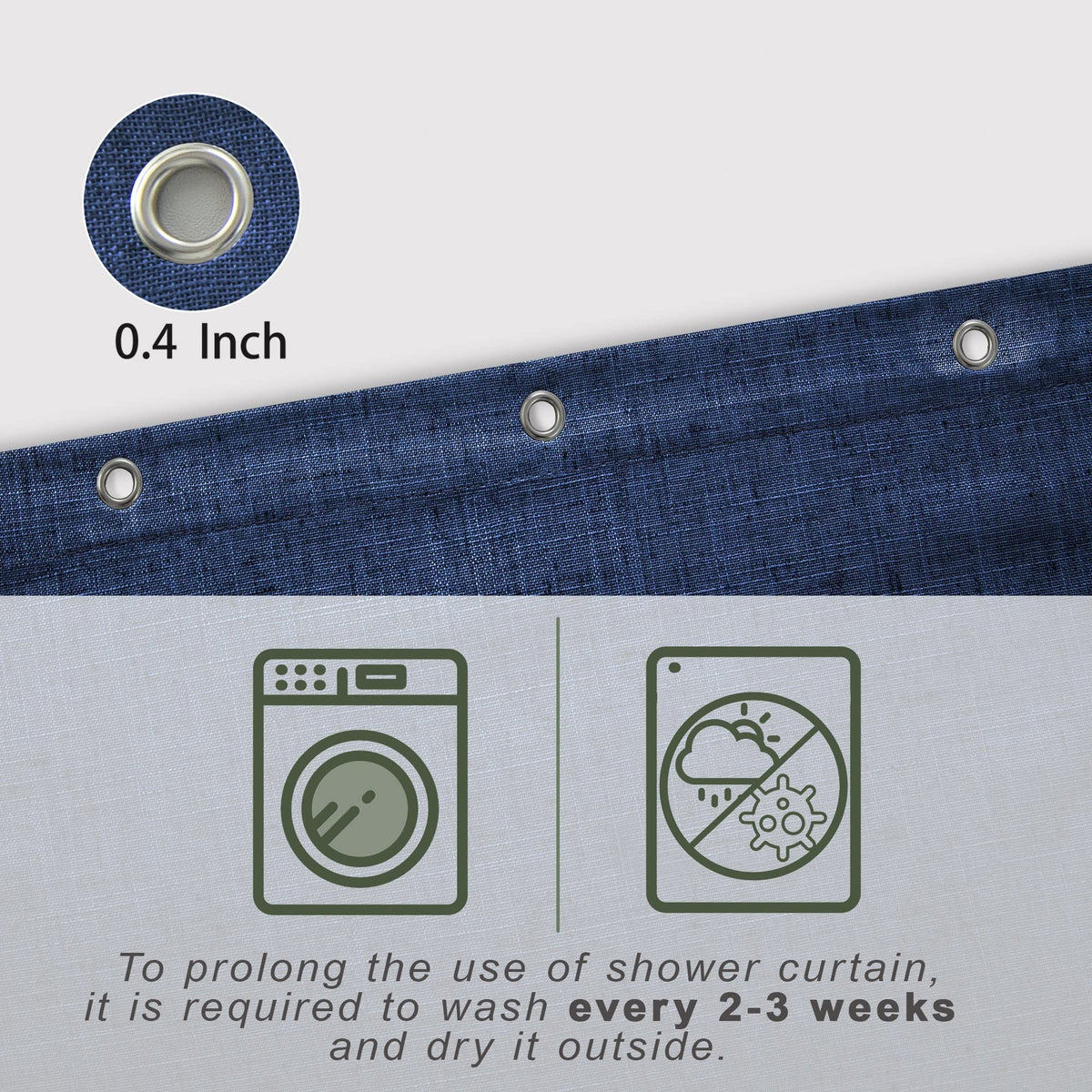 Koufall Navy Blue Fabric Shower Curtain,Small Stall Size 36 X 72 Inch Linen Cotton Textured Waterproof Bathroom Curtains Shower Set