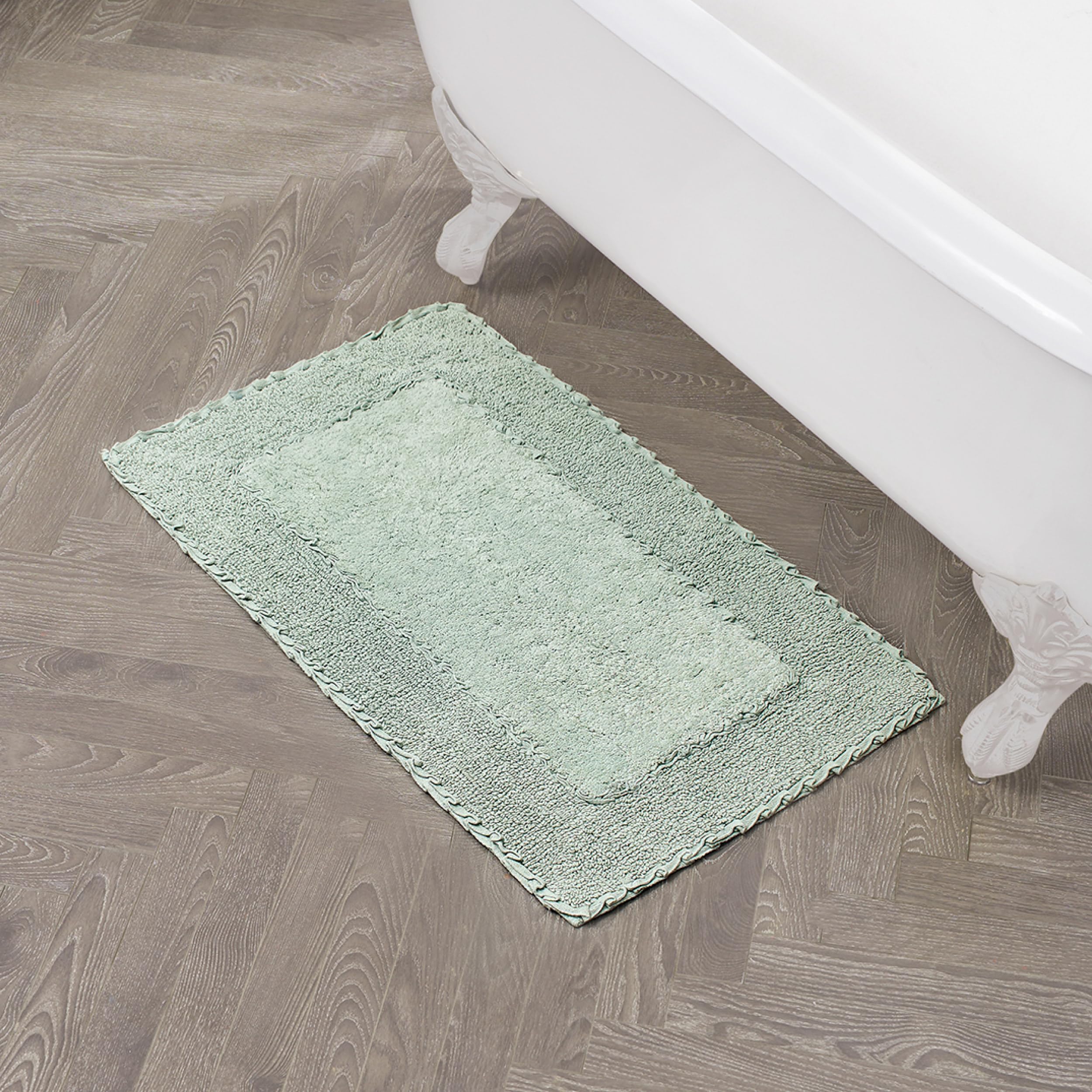 Laura Ashley Ruffle Border 100% Cotton Bath Rug, Green, 20x 34