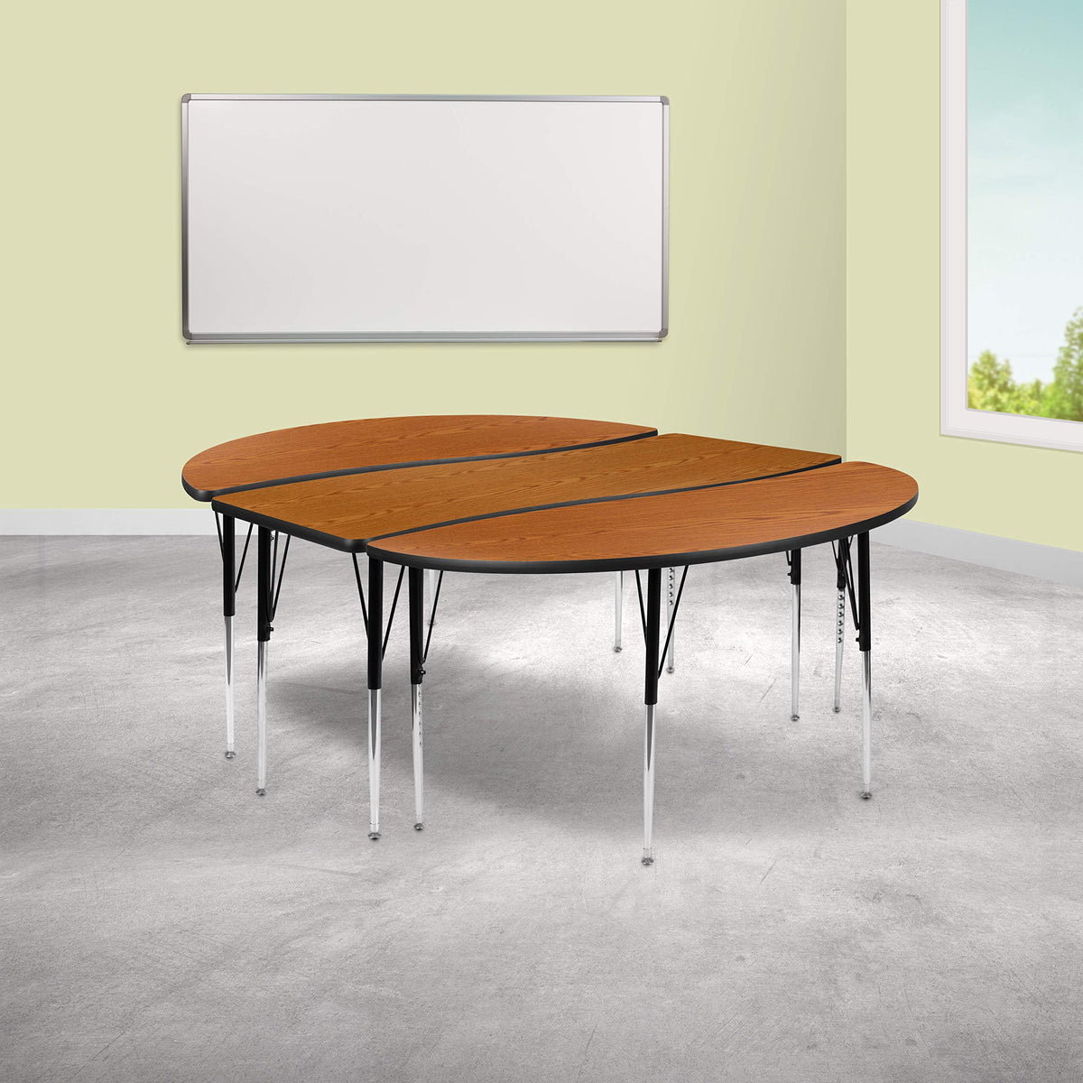 Flash Furniture Emmy 2 Piece 86" Oval Wave Flexible Oak Thermal Laminate Activity Table Set - Standard Height Adjustable Legs