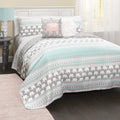 Lush Decor Pink-And-Turquoise Elephant Striped 5-Piece Quilt Bed Set, Full/Queen