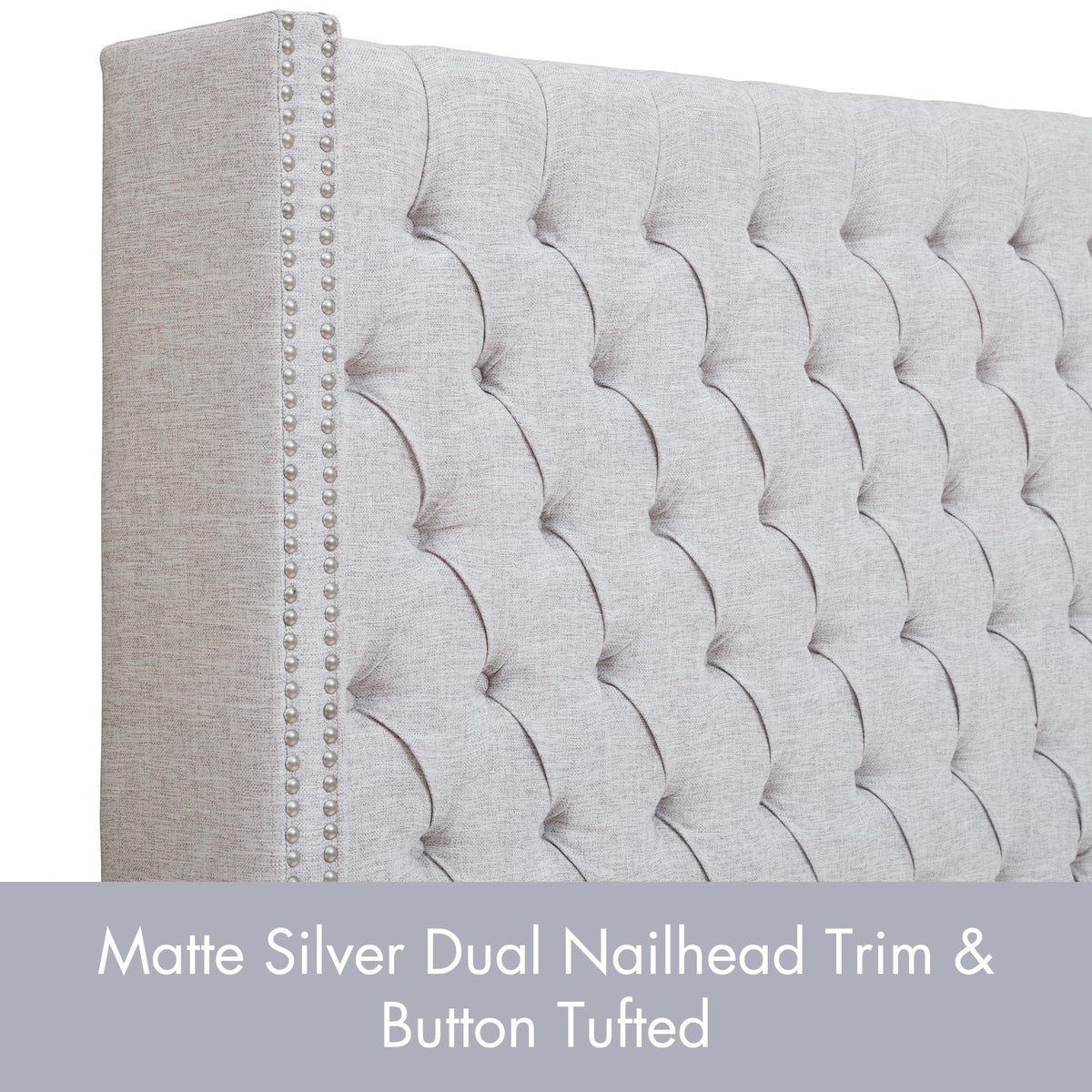 Madison Park Queen Button Tufted Headboard, Adjustable Upholstered Transitional Wingback Headboard, Nailhead Trim, Wooden Frame, Black Metal Legs, Flush Flat Back, Vintage Bedroom Décor Amelia - Grey