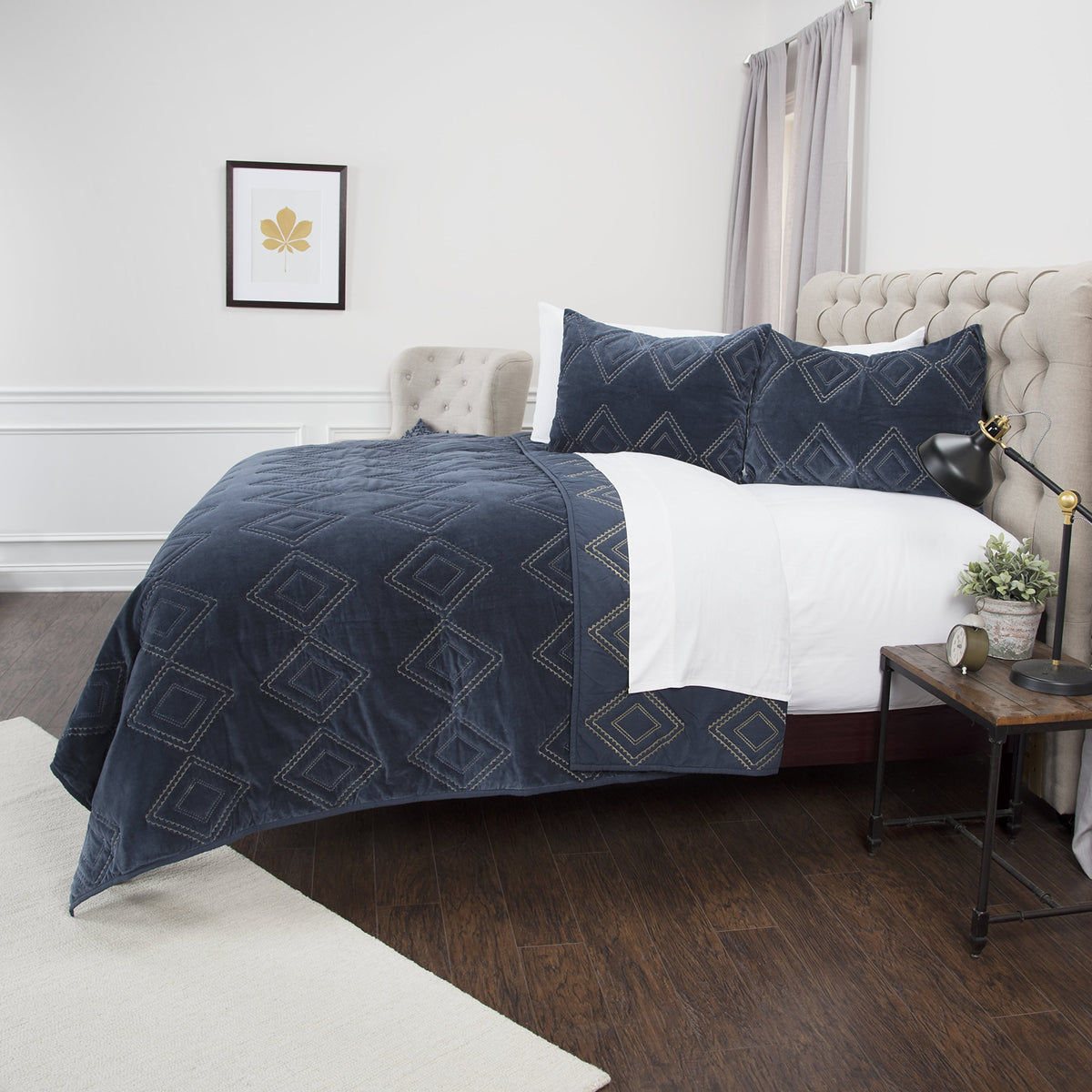 Rizzy Home | BQ4530 | Polyester King Sham | 20"x36" Blue/Metallic/ Geometric