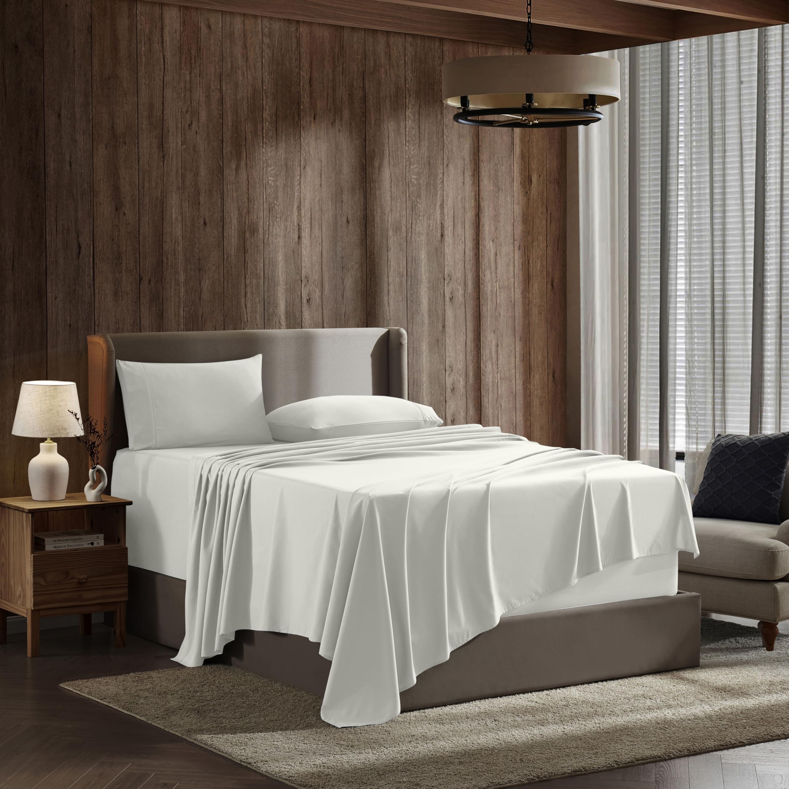 Nestl Cal King Size Sheets Set - 4 Piece California King Sheets, Deep Pocket, Hotel Luxury, Extra Soft, Breathable And Cooling, Off White Cal King Bed Sheets