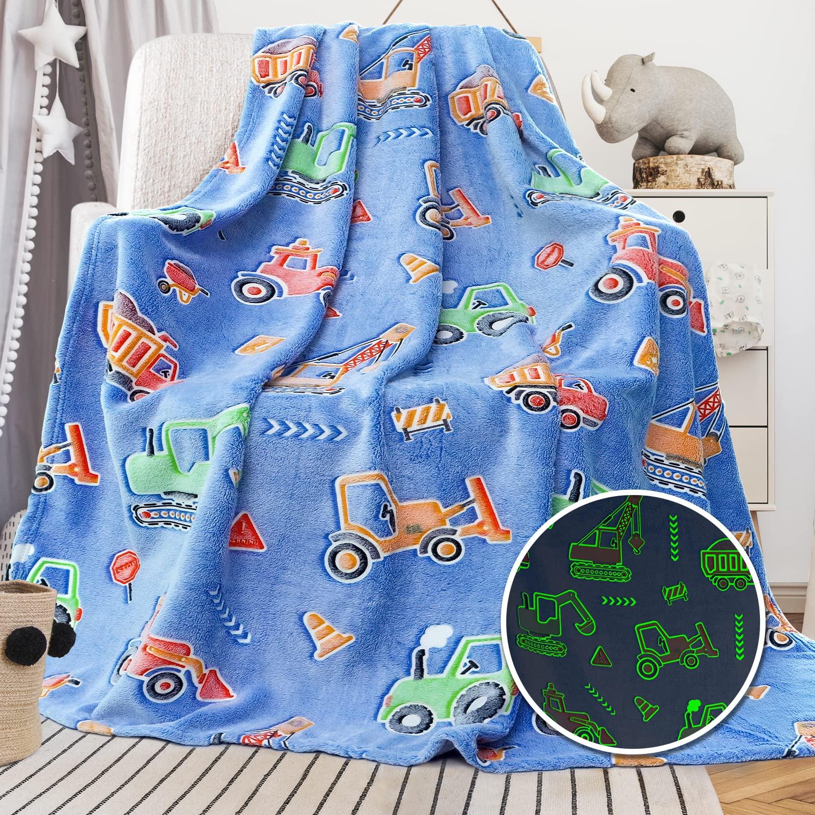 Construction Blanket Glow In The Dark Truck Blanket Kids Fleece Blanket Cute Soft Construction Toddler Throw Blanket Kids Truck