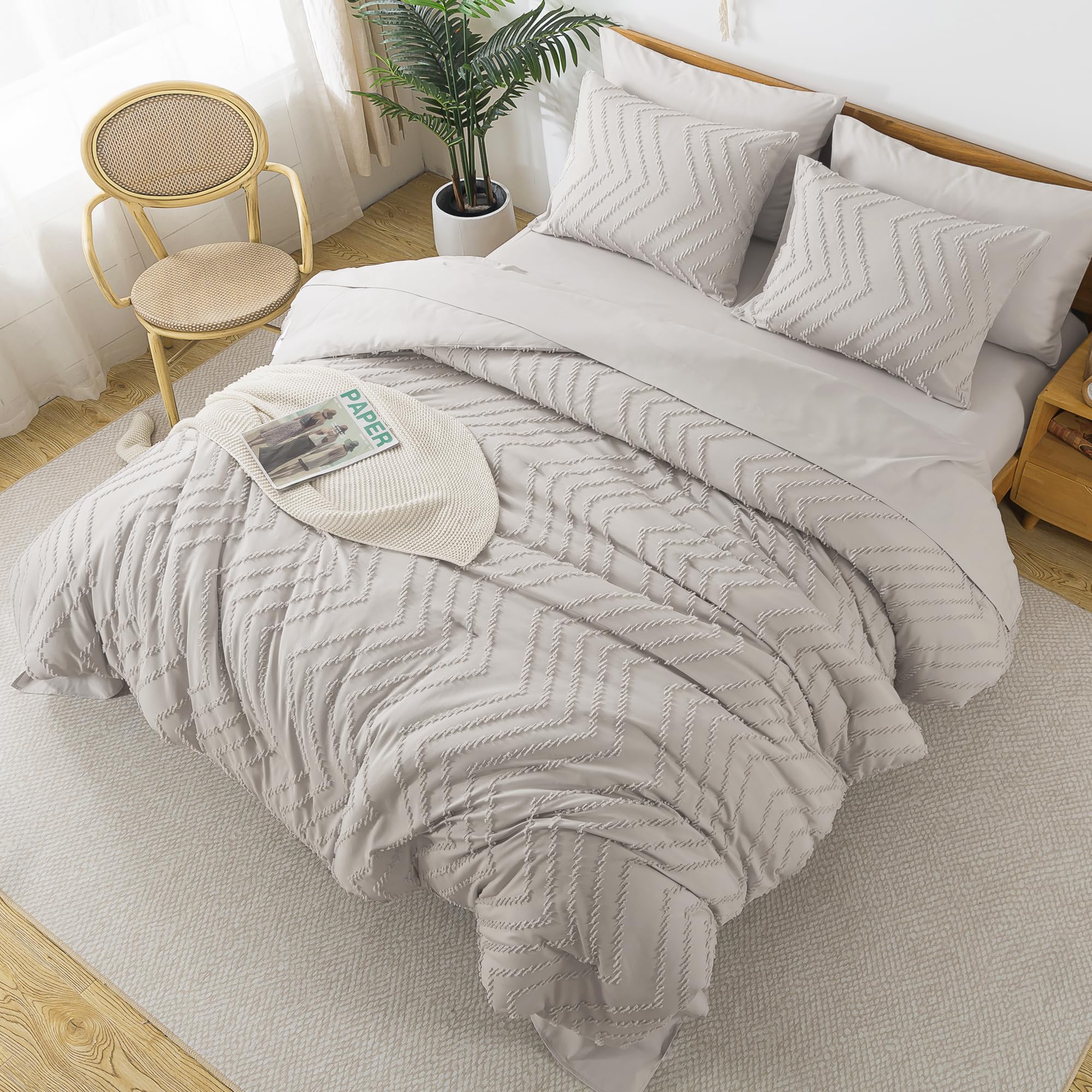 Litanika Linen Full Size Comforter Set With Sheets - 7 Pieces Bed In A Bag Full Boho Tufted Complete Beddding Sets With Comforte