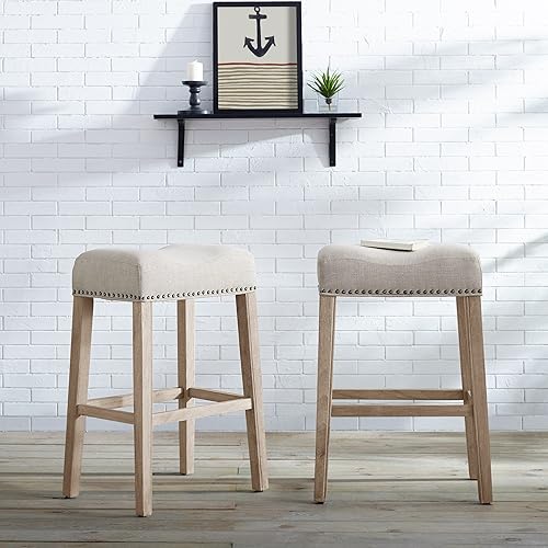 Coco Upholstered Backless Saddle Seat Bar Stools 29 Height Set Of 2, Tan