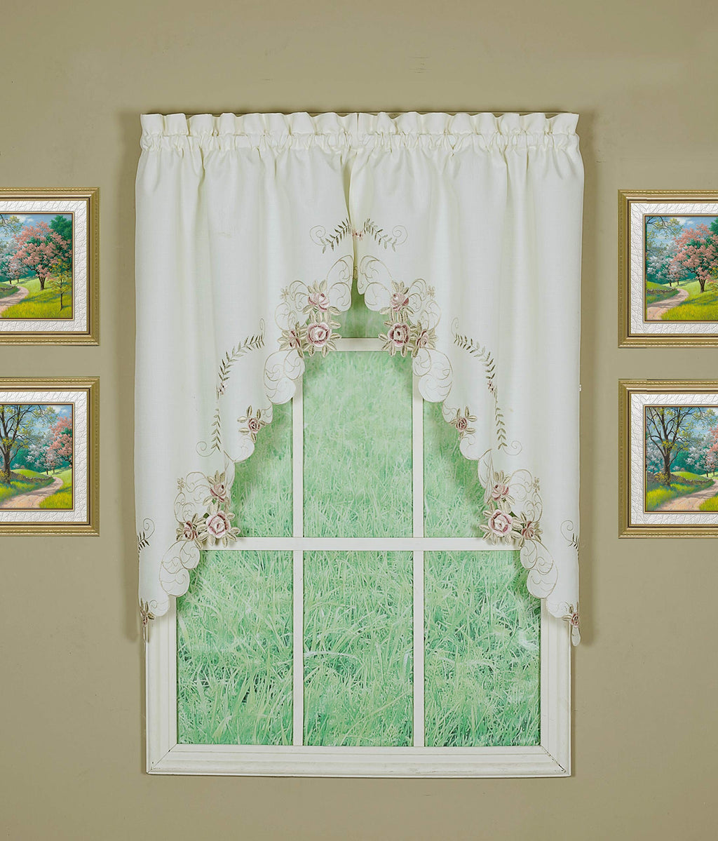 Today'S Curtain Verona Reverse Embroidery Swag, 38', Ecru/Rose