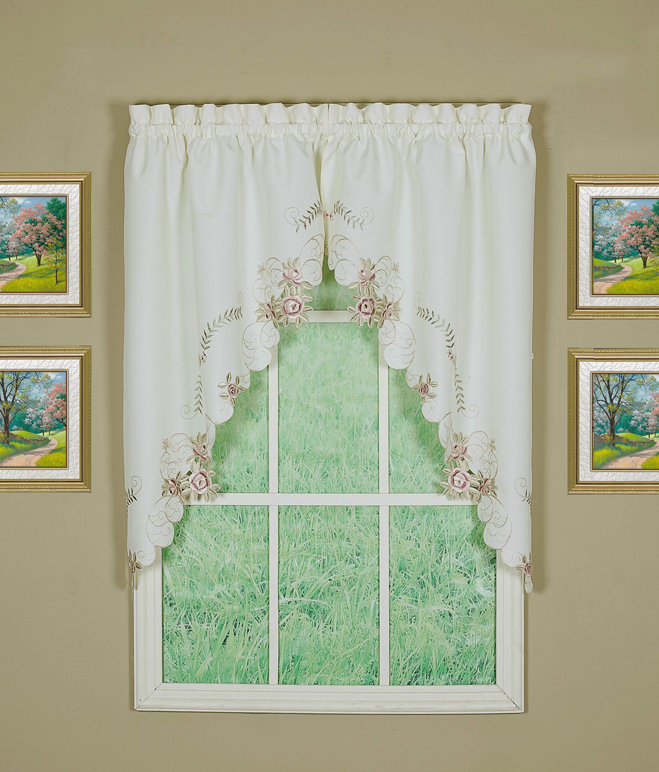 Today'S Curtain Verona Reverse Embroidery Swag, 38', Ecru/Rose