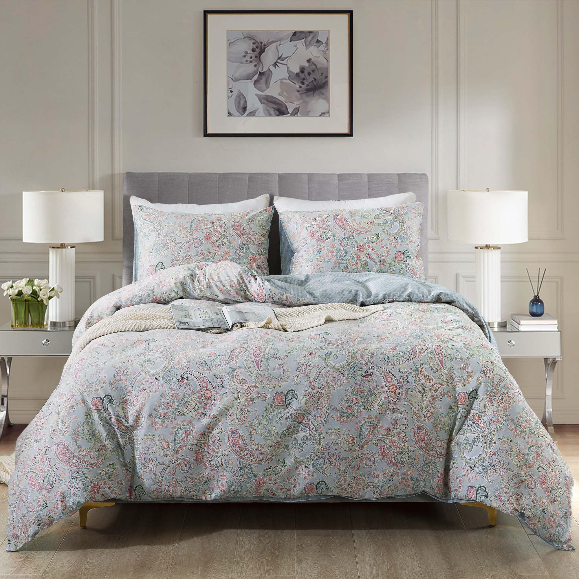 Honeilife Wildflower Duvet Cover Queen - 100% Cotton Comforter Cover Sets, 3-Pc Comfortable Floral Duvet Cover Sets,Soft & Breat