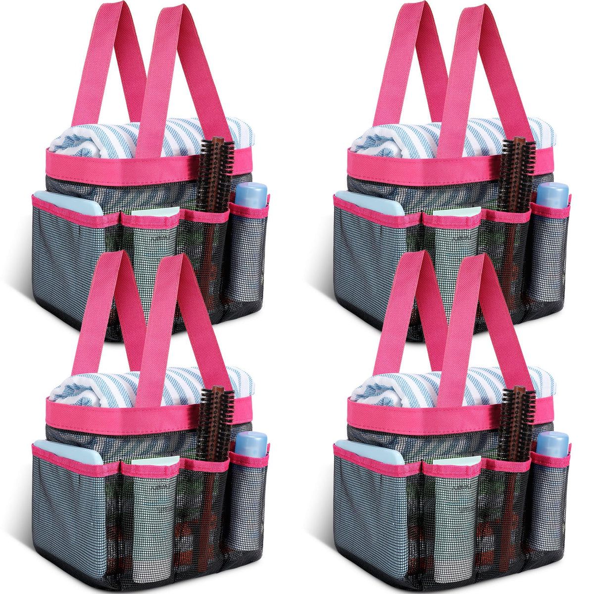 Hillban 4 Pcs Mesh Shower Caddy Portable Large Shower Caddy Basket with Deeper 8 Pockets for College Dorm Room Quick Dry Shower