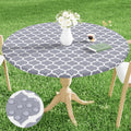 Smiry Round Picnic Tablecloth, Waterproof Elastic Fitted Table Covers for 31 - 35 Tables, Wipeable Flannel Backed Vinyl Tableclo