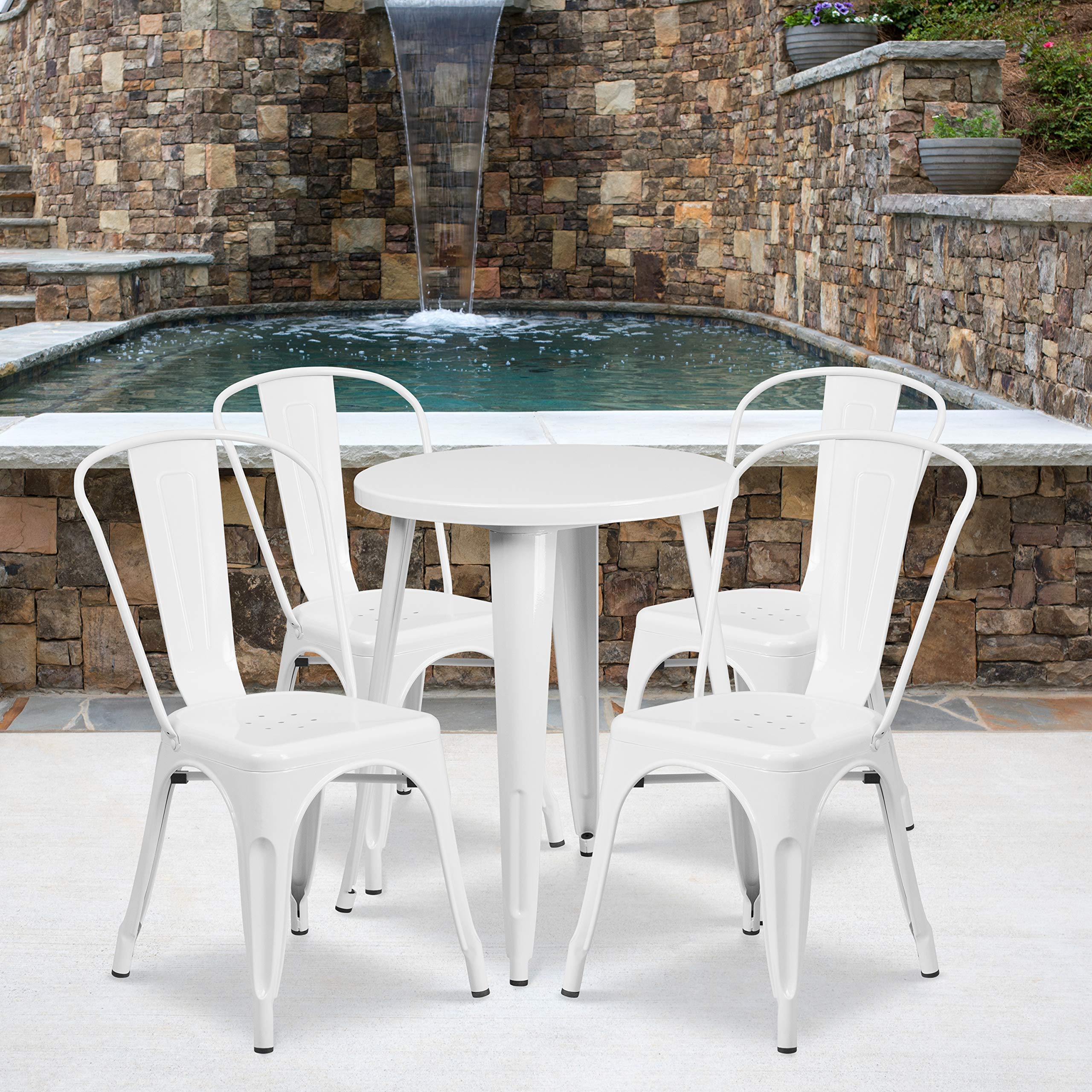 Flash Furniture Chauncey Commercial Grade 24 Round Blue Metal Indoor-Outdoor Table Set with 4 Cafe Chairs