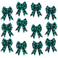 Iconikal Green and Black Gingham Decorative Holiday Decorative Bows, 5 x 7 inches (Green Buffalo Plaid) 12-Pack