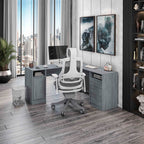 Techni Mobili Functional L-Shaped Computer Desk With Storage, L Is ?59.5" Wide X 59.5" Long, Grey