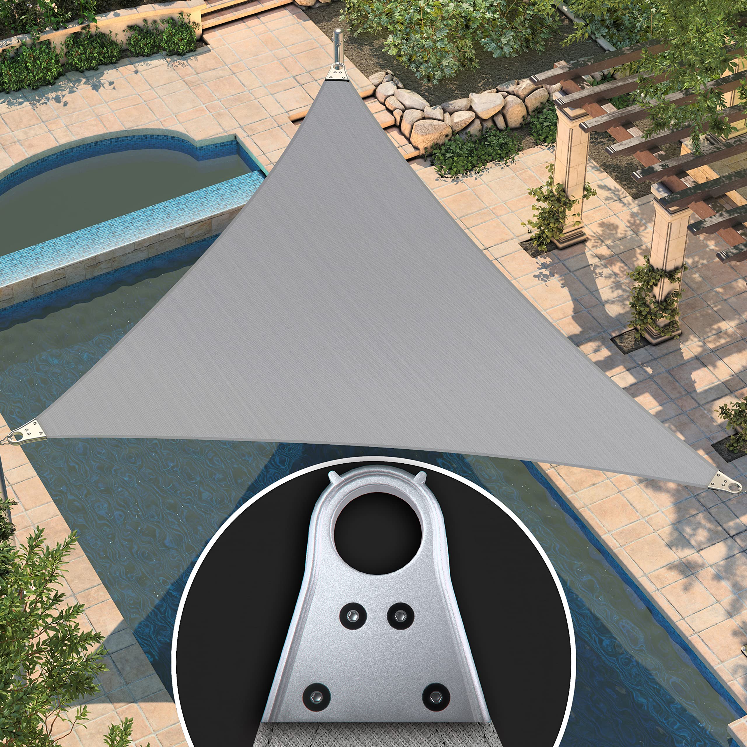 Amgo 31' X 35' X 46.75' Grey Triangle Super Ring Sun Shade Sail Order To Make Upf50+ Agsrt Canopy Awning Shades For Patio, 98% U
