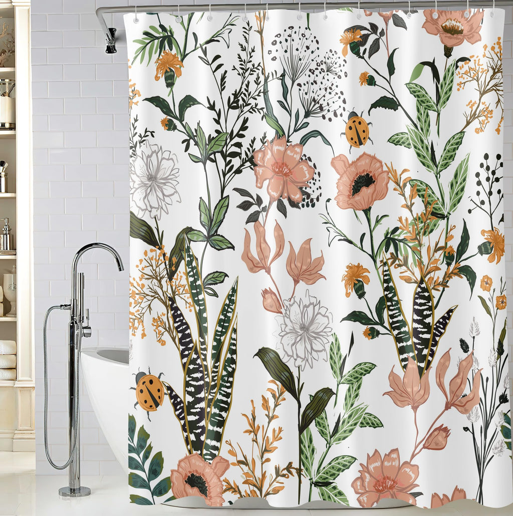 BIVINAR Green Boho Floral Shower Curtain 60 x 72 Inch, Flower Leaves Boho Chic Bathroom Curtain, Waterproof Fabric Plant Bathroo