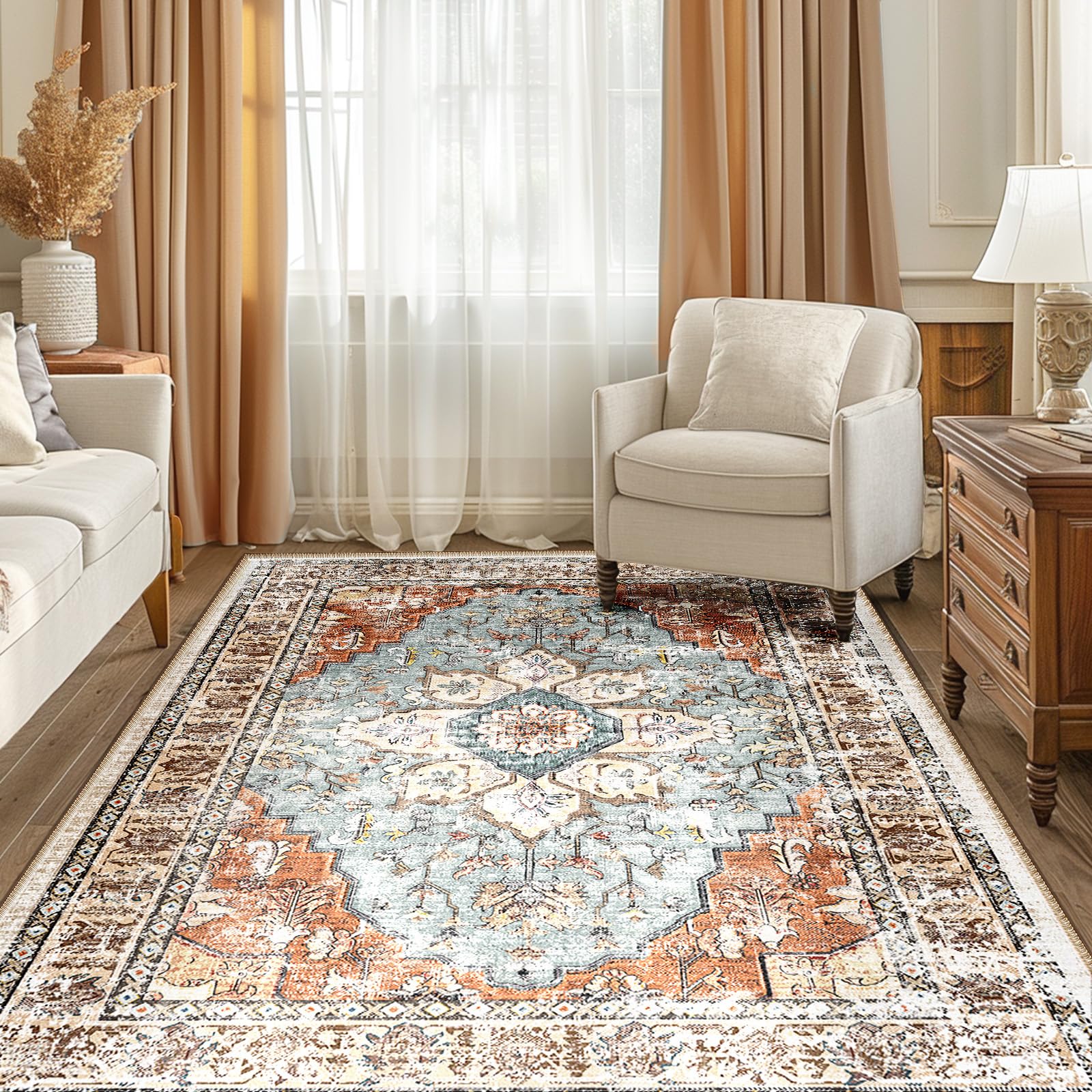 BESTSWEETIE Area Rug 5x7 Rugs for Living Room 5 x 7 Washable Rugs Non Slip Vintage Boho Living Room Rugs for Bedroom Dining Room