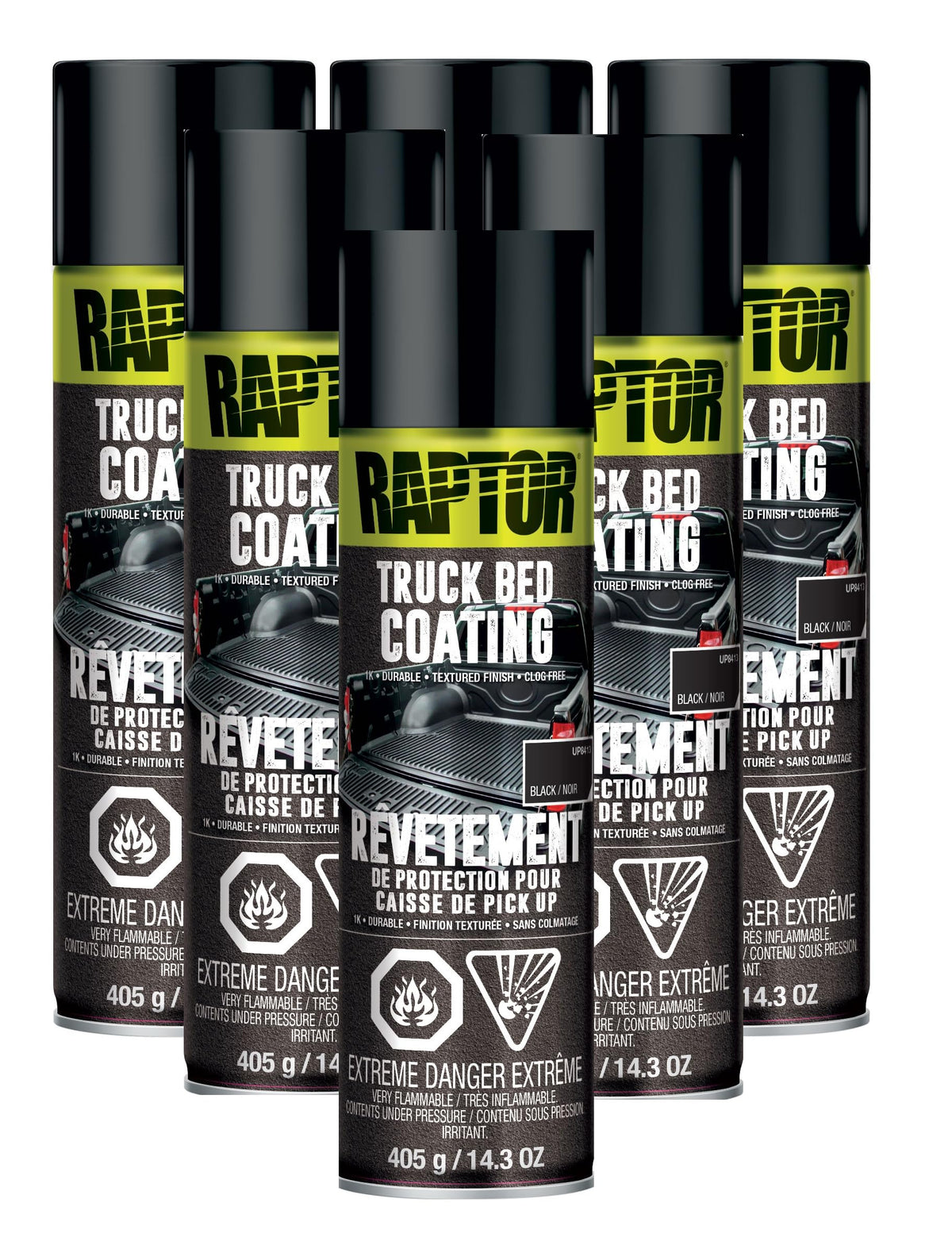 U-Pol Raptor 1K Bed Liner Aerosol Black, 14.3 Ounce Truck Bed Bedliner Coating - 6 Pack