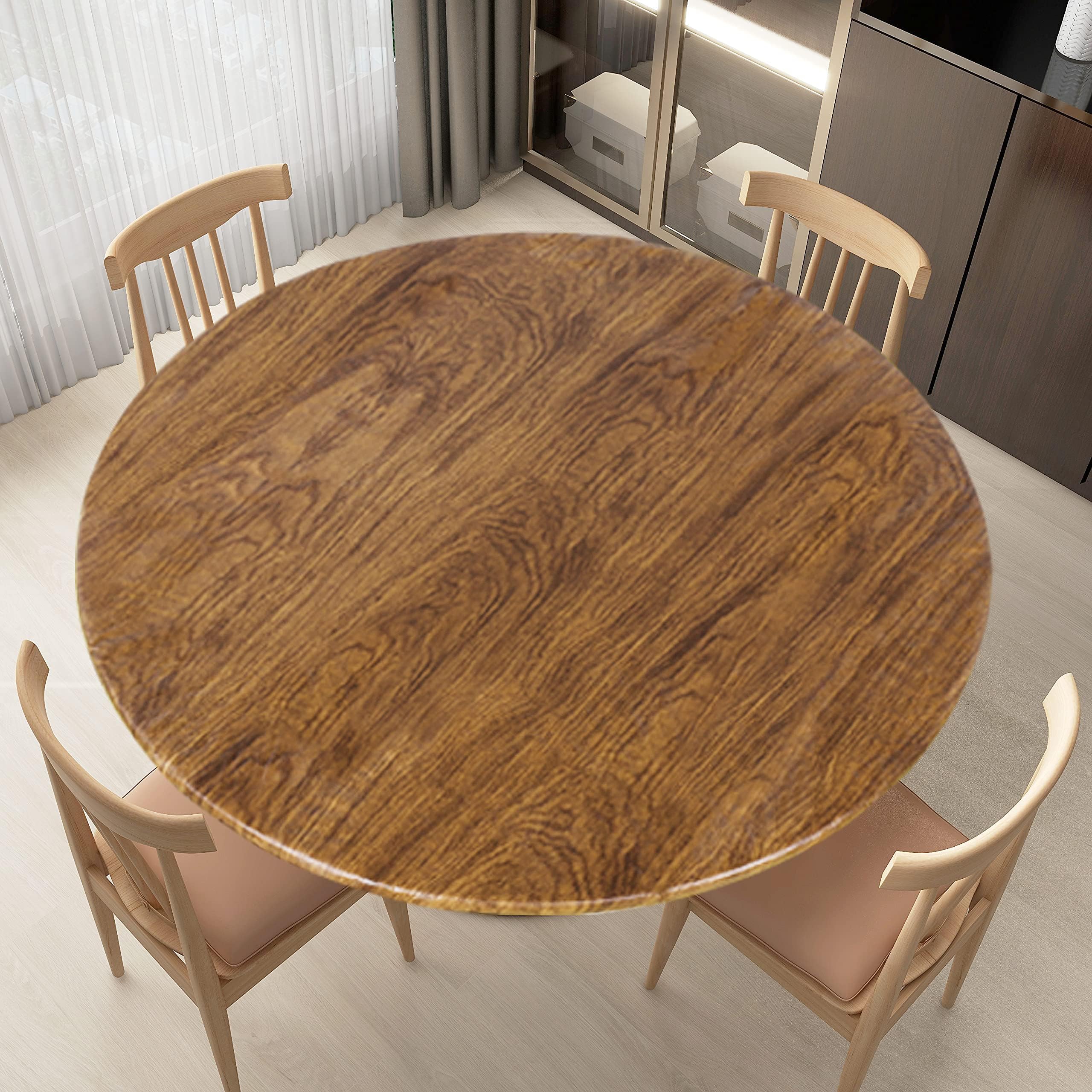 Lushvida Round Waterproof Tablecloth Vinyl Fitted Elastic Edged Plastic Table Cover (Pine, Best For Up To 36'-44' Round)