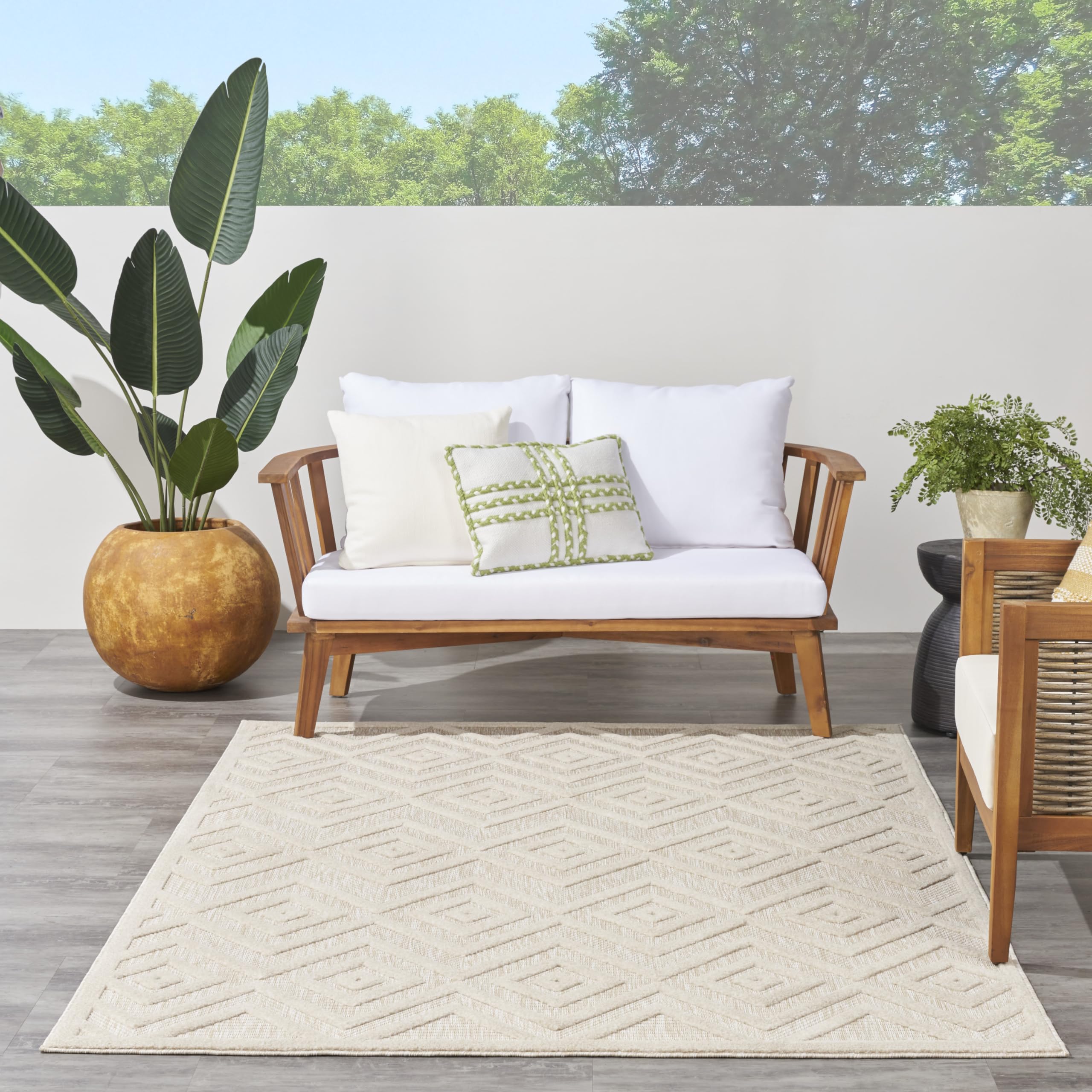 Nourison Versatile Indoor/Outdoor Cream 4' X 6' Area Rug, Easy Cleaning, Non Shedding, Bed Room, Living Room, Dining Room, Backyard, Deck, Patio (4X6)