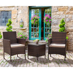 Flamaker Patio Furniture Set 3 Pieces All-Weather Rattan Outdoor Furniture Patio Chairs With Tempered Glass Table For Porch Bistro Balcony (Brown/Cream)
