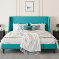 SHA CERLIN Upholstered Bed Frame King Size with Streamlined Wingback Headboard, Breathable Linen Fabric, Solid Wooden Slats, Eas