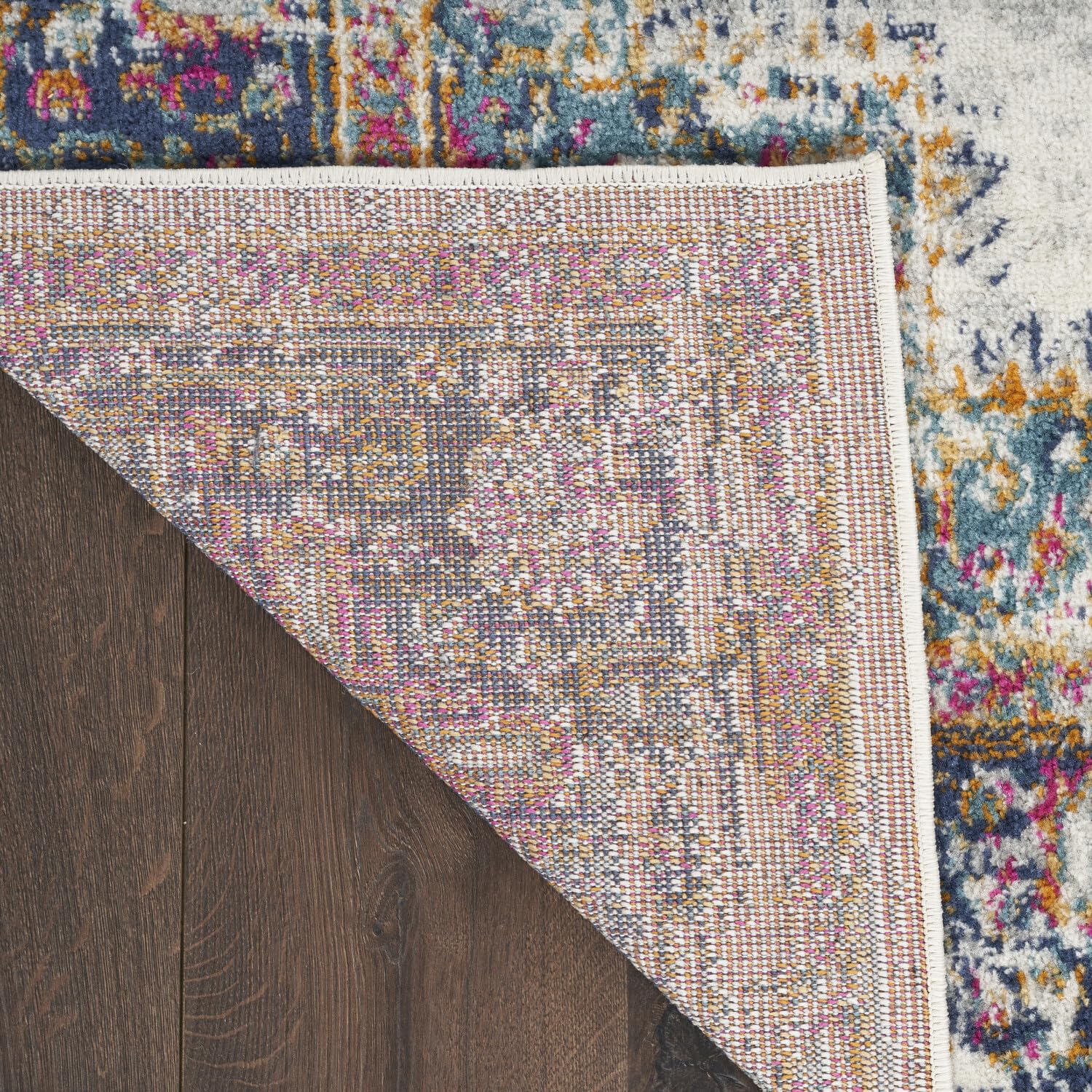 Nourison Passion Bordered Ivory Blue 2'2'' X 10' Area -Rug, Easy -Cleaning, Non Shedding, Bed Room, Living Room, Dining Room, Ki