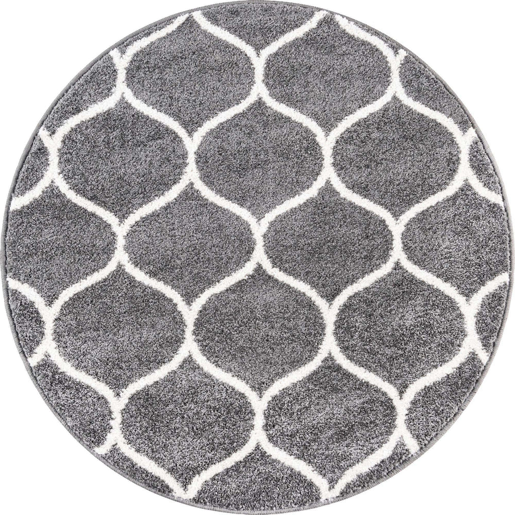 Unique Loom Trellis Frieze Collection Area Rug - Rounded (3' Round, Dark Gray/ Ivory)