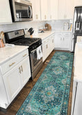 Moynesa Ultra-Thin Washable Runner Rug - 26 x 10 Teal Runners for Hallways Stair Carpet Runner, Oriental Non Skid Non Shedding
