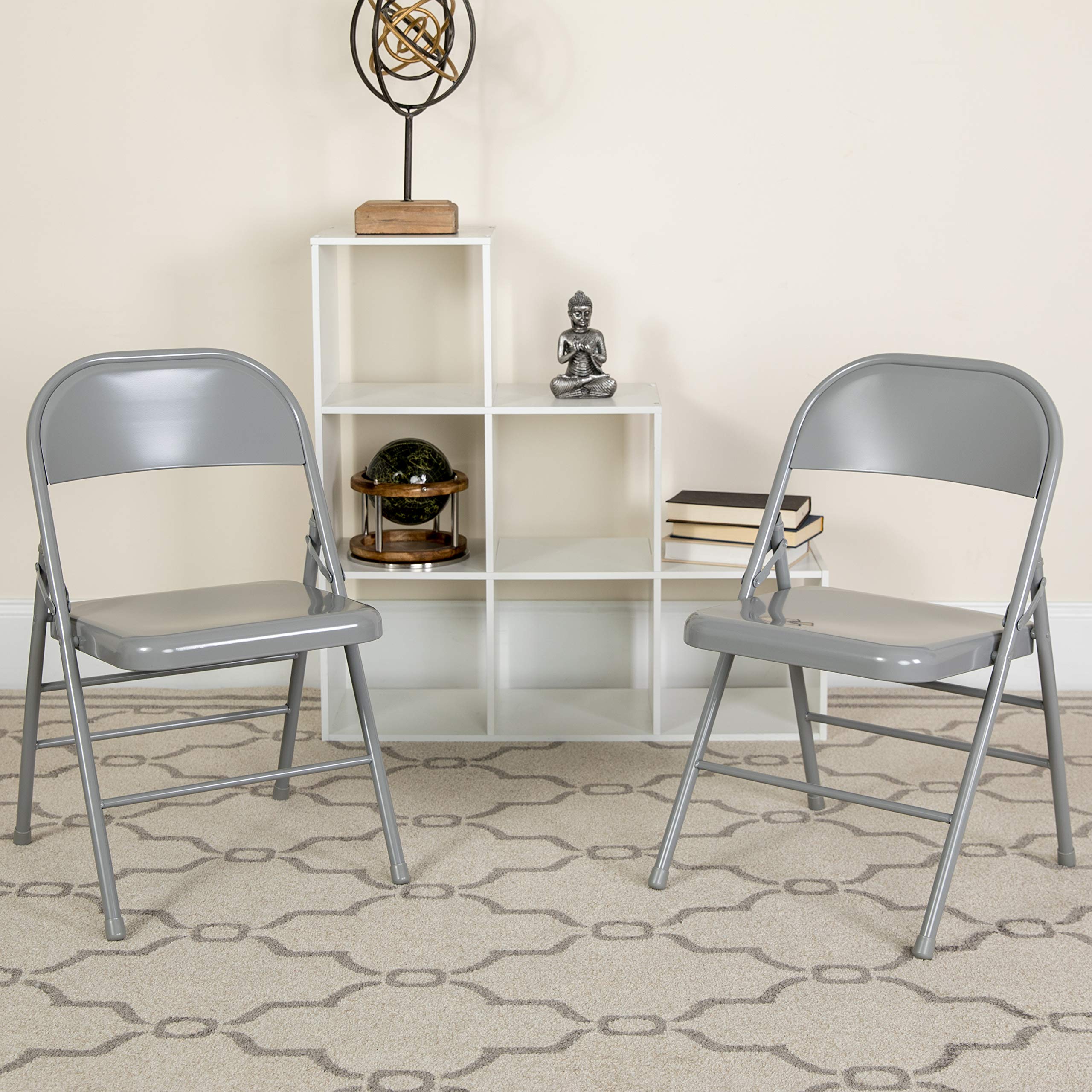 4 Pk. HERCULES Series Triple Braced & Double Hinged Gray Metal Folding Chair