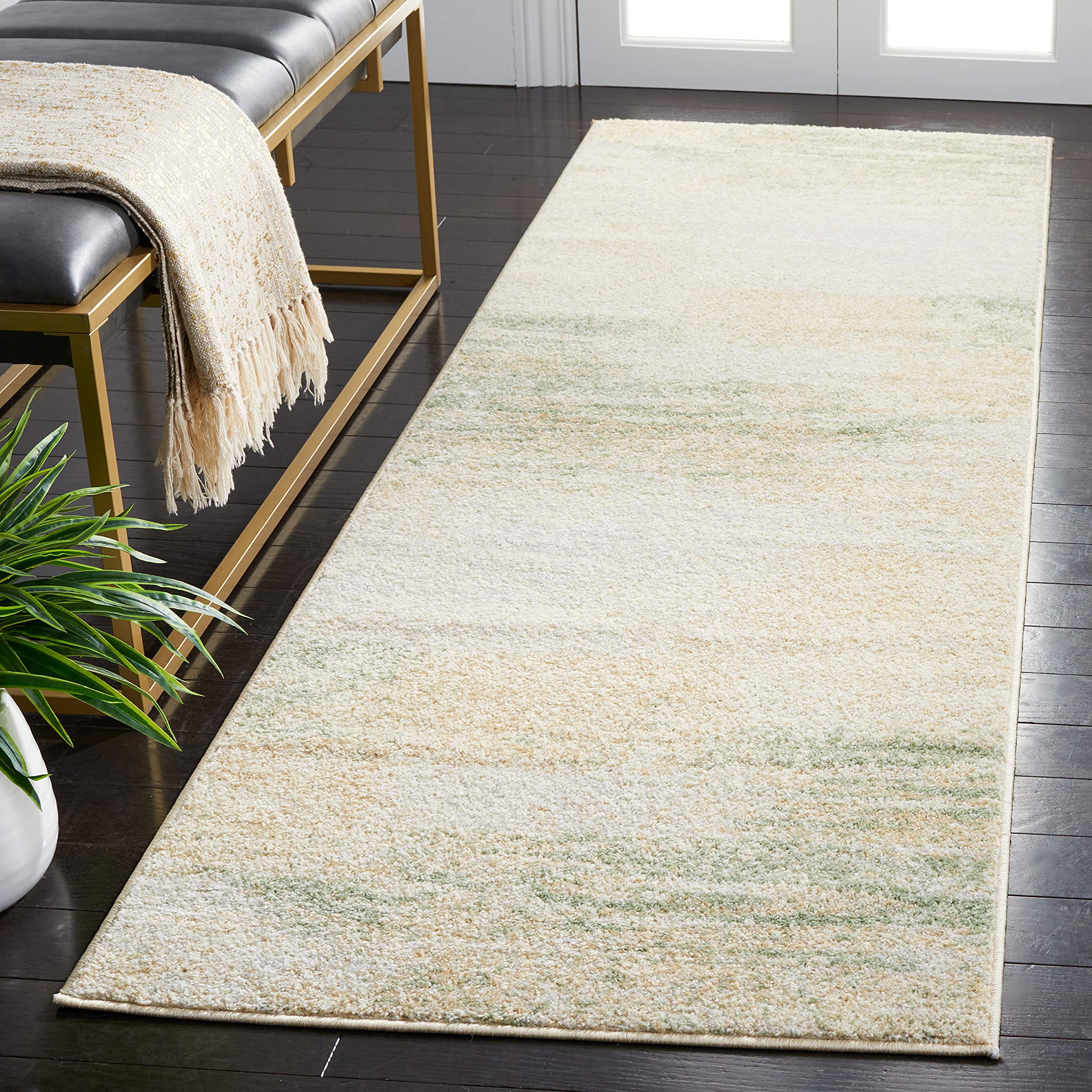 SAFAVIEH Adirondack Collection Runner Rug - 26 x 8, Ivory & Gold, Modern Abstract Design, Non-Shedding & Easy Care, Ideal for 