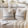 BlissBlush Gray Decorative Throw Pillow Cover 20x20 Combo Set of 2 Square Boho Neutral Grey Accent Pillowcase Tassels Farmhouse 