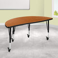 Flash Furniture Mobile 47.5 Half Circle Wave Collaborative Oak Thermal Laminate Activity Table - Height Adjustable Short Legs