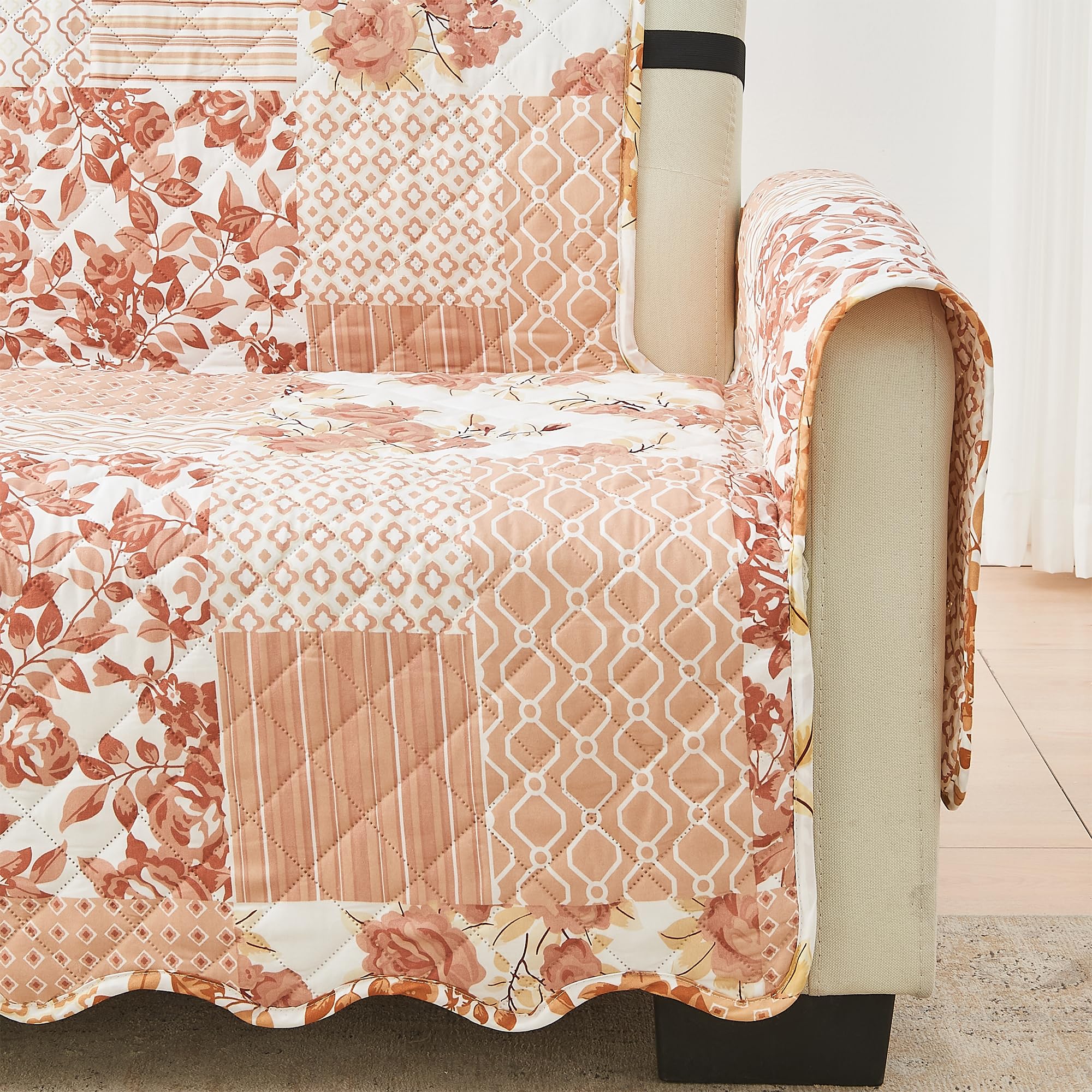 Great Bay Home Reversible Patchwork Chair Cover - Washable Slipcover Furniture Protector With Elastic Straps - Chair Cover For Dogs, Kids, And Pets - Box-Stitched Detail (Chair, Dusty Rose)